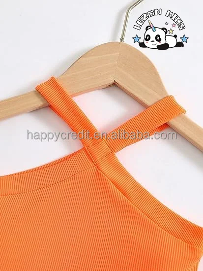 LEZONKIDS - Conjunto de 2 Peças Personalizável de Verão para Meninas, Top Halter Cruzado com Estampa Tropical e Saia em Camadas